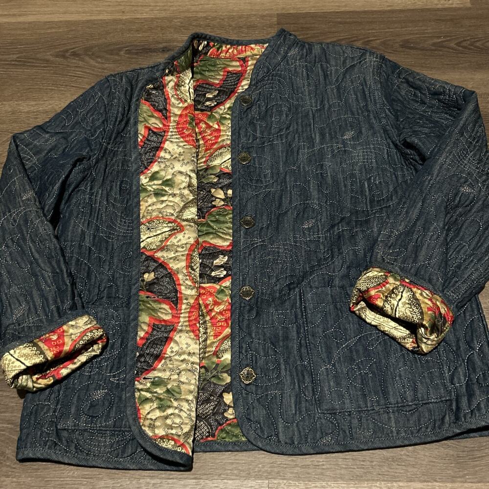Chico's Dark Blue and Red Reversible Jean Jacket
